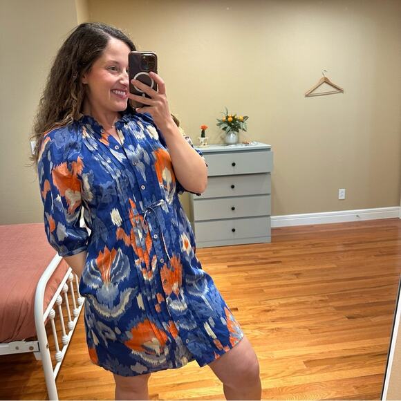 Tuckernuck Banjanan Blue Red Cotton Ikat Long Sleeve Mini Dress XS - Picture 4 of 12